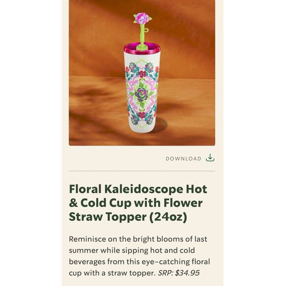 NEW Starbucks Fall 2025 Collection Floral Kaleidoscope Hot & Cold Tumbler 24oz - Picture 2 of 3